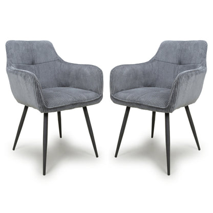 Denver Dark Grey Corduroy Fabric Dining Chairs In Pair