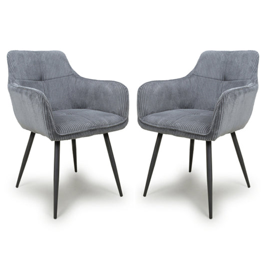 Denver Dark Grey Corduroy Fabric Dining Chairs In Pair