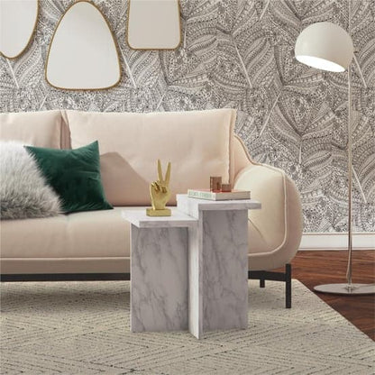 Brielle Wooden Side Table In White Faux Marble Effect