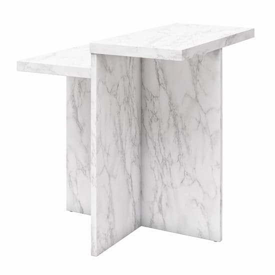 Brielle Wooden Side Table In White Faux Marble Effect