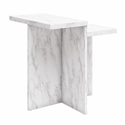 Brielle Wooden Side Table In White Faux Marble Effect