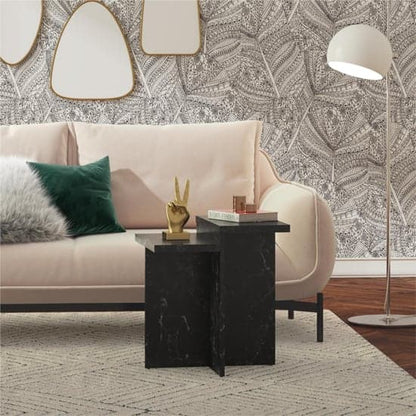 Brielle Wooden Side Table In Black Faux Marble Effect