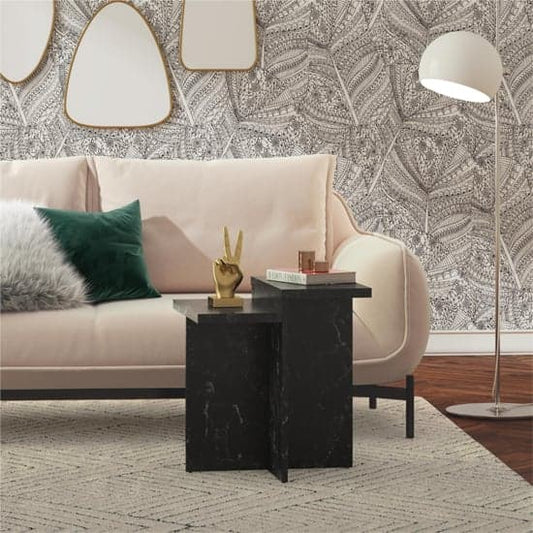 Brielle Wooden Side Table In Black Faux Marble Effect