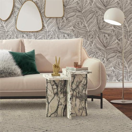 Brielle Wooden Side Table In Onyx Faux Marble Effect
