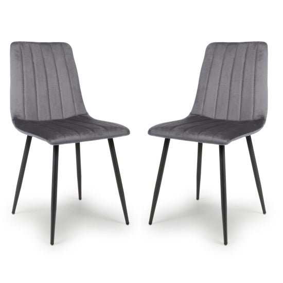 Lisbon Grey Brushed Velvet Dining Chairs In Pair
