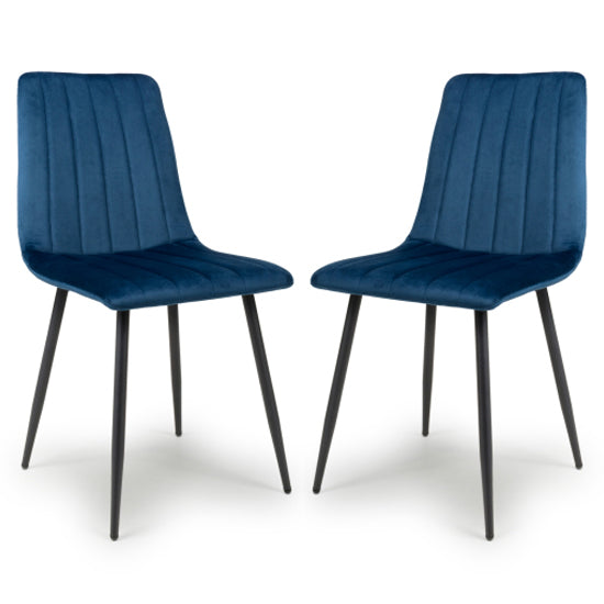 Lisbon Blue Brushed Velvet Dining Chairs In Pair