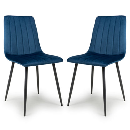 Lisbon Blue Brushed Velvet Dining Chairs In Pair
