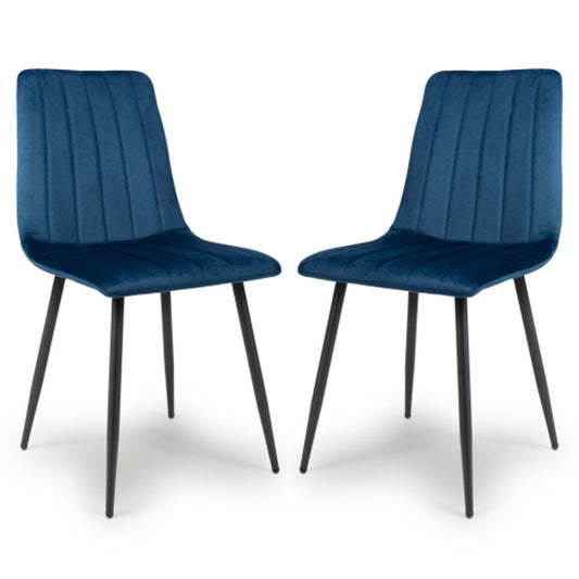 Lisbon Blue Brushed Velvet Dining Chairs In Pair