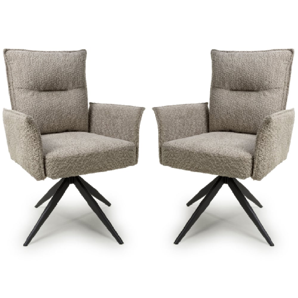 Brunswick Mink Textured Chenille Effect Fabric Swivel Armchairs In Pair