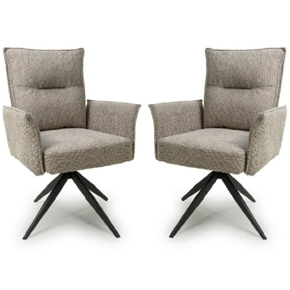 Brunswick Mink Textured Chenille Effect Fabric Swivel Armchairs In Pair