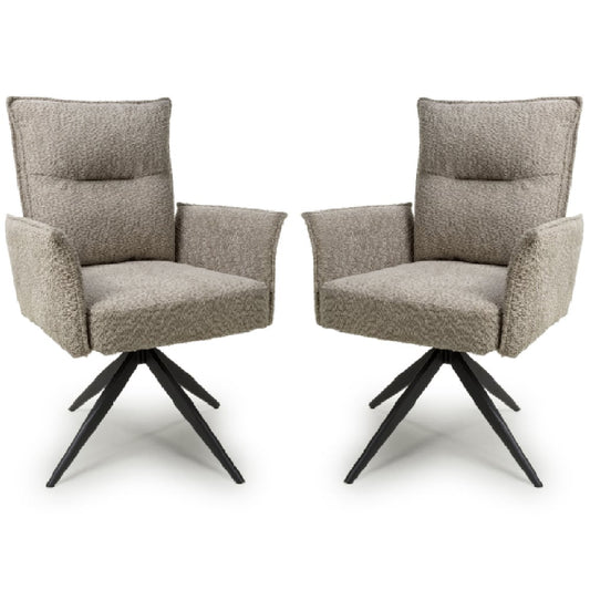 Brunswick Mink Textured Chenille Effect Fabric Swivel Armchairs In Pair