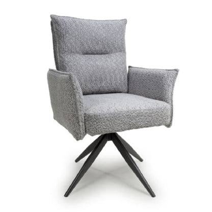 Brunswick Light Grey Textured Chenille Effect Fabric Swivel Armchairs In Pair