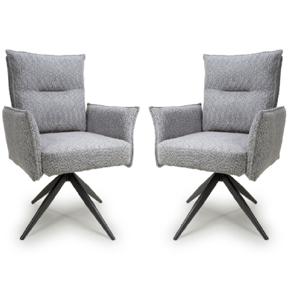 Brunswick Light Grey Textured Chenille Effect Fabric Swivel Armchairs In Pair