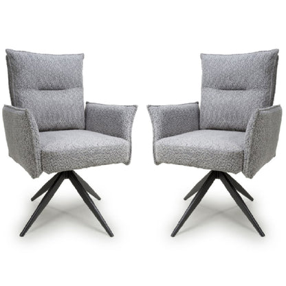 Brunswick Light Grey Textured Chenille Effect Fabric Swivel Armchairs In Pair