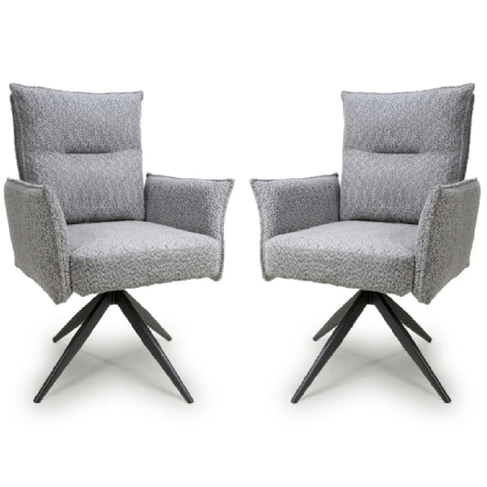 Brunswick Light Grey Textured Chenille Effect Fabric Swivel Armchairs In Pair