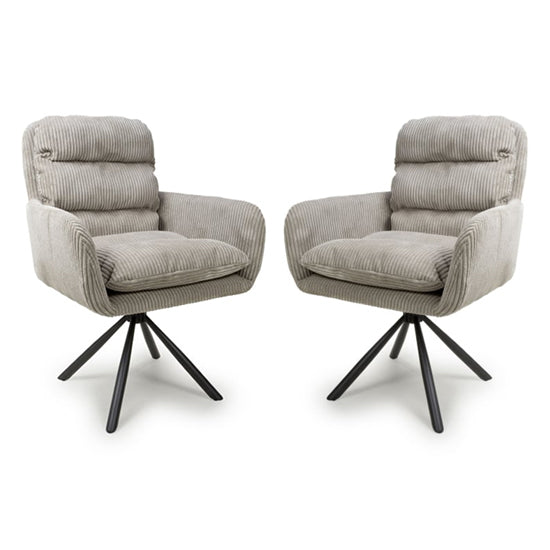Cassidy Mink Corduroy Fabric Swivel Dining Chairs In Pair