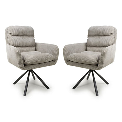 Cassidy Mink Corduroy Fabric Swivel Dining Chairs In Pair