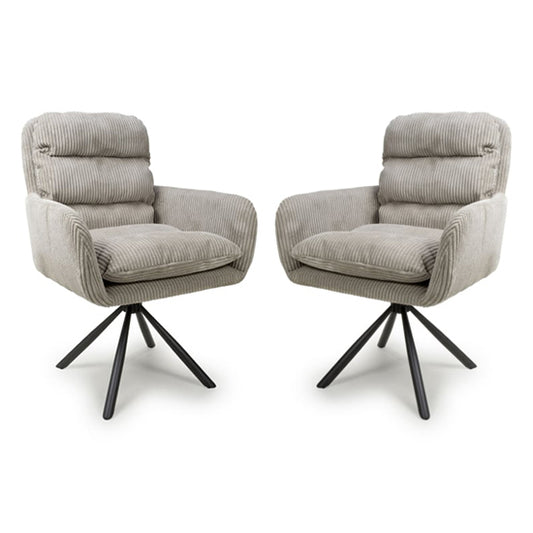 Cassidy Mink Corduroy Fabric Swivel Dining Chairs In Pair