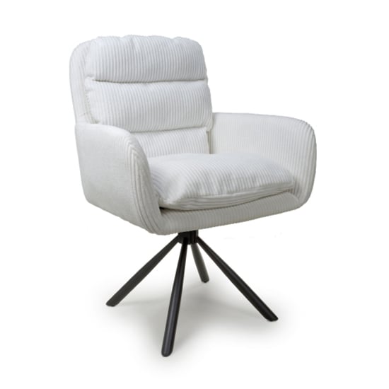 Cassidy White Corduroy Fabric Swivel Dining Chairs In Pair