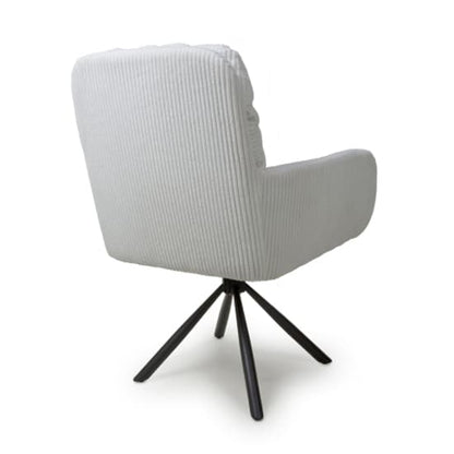 Cassidy White Corduroy Fabric Swivel Dining Chairs In Pair