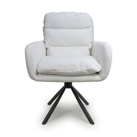 Cassidy White Corduroy Fabric Swivel Dining Chairs In Pair