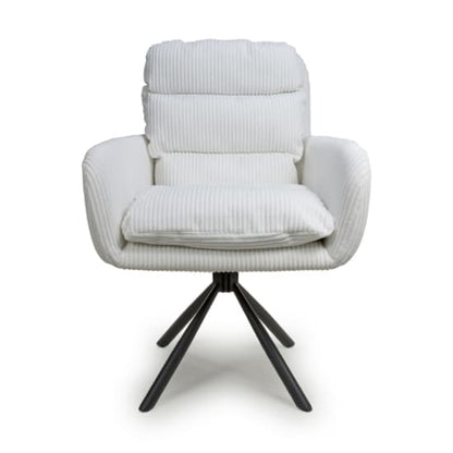 Cassidy White Corduroy Fabric Swivel Dining Chairs In Pair