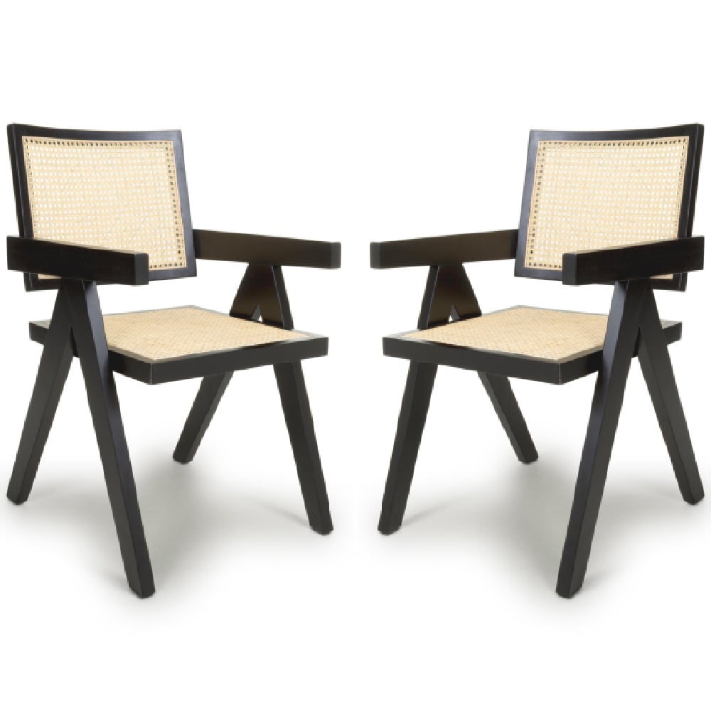 Dublin Black Rattan Dining Chairs In Pair