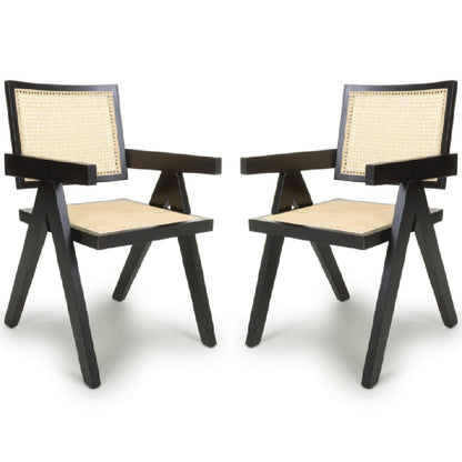Dublin Black Rattan Dining Chairs In Pair