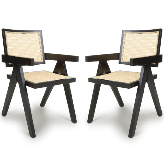 Dublin Black Rattan Dining Chairs In Pair