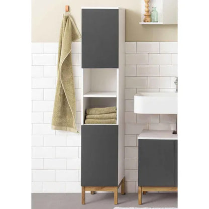 Mirza Tall Wooden Bathroom Storage Cabinet In White And Anthracite
