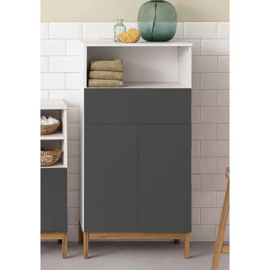 Mirza Wooden Bathroom Storage Cabinet With 2 Doors In White And Anthracite