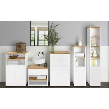 Thessa Wooden Bathroom Vanity Unit With 2 Doors In White Oak