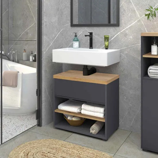 Thessa Wooden Bathroom Vanity Unit With 2 Doors In Anthracite Oak