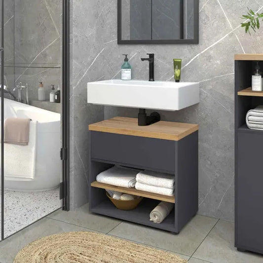 Thessa Wooden Bathroom Vanity Unit With 2 Doors In Anthracite Oak