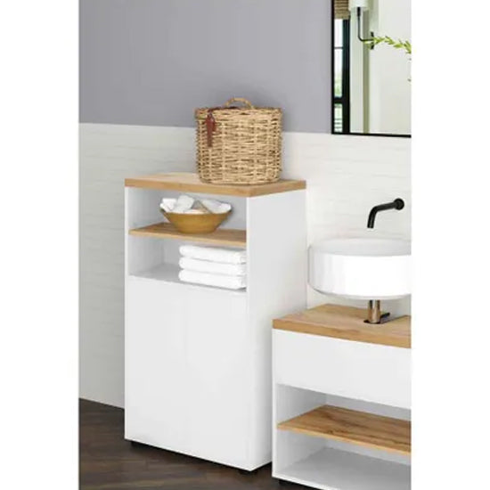 Thessa Wooden Bathroom Storage Cabinet With 2 Doors In White Oak