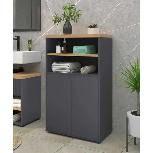 Thessa Wooden Bathroom Storage Cabinet With 2 Doors In Anthracite Oak