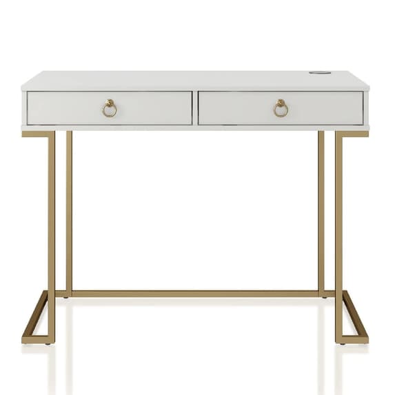 Camila Wooden Laptop Desk In White With Gold Metal Frame