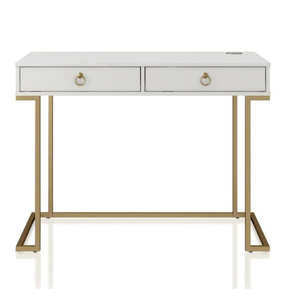Camila Wooden Laptop Desk In White With Gold Metal Frame