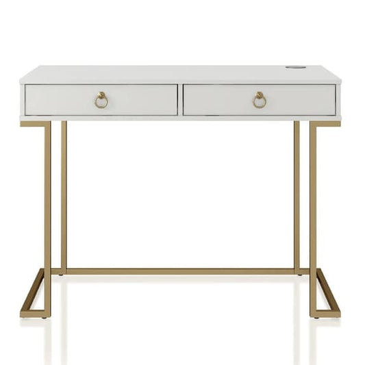 Camila Wooden Laptop Desk In White With Gold Metal Frame