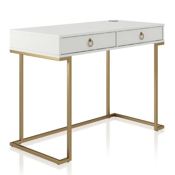 Camila Wooden Laptop Desk In White With Gold Metal Frame