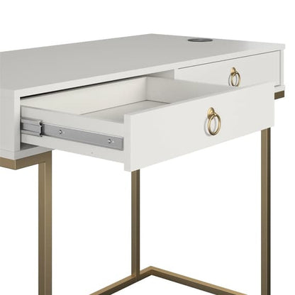 Camila Wooden Laptop Desk In White With Gold Metal Frame
