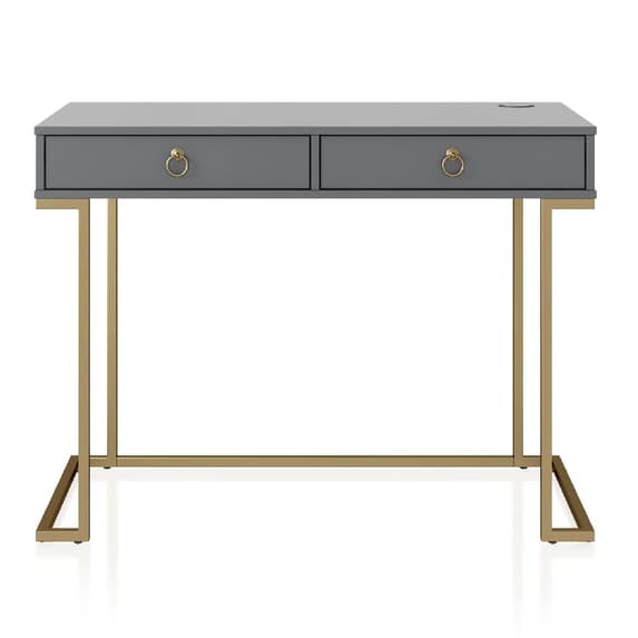 Camila Wooden Laptop Desk In Graphite Grey With Gold Metal Frame