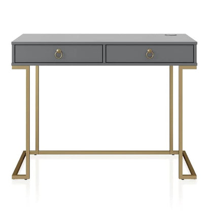 Camila Wooden Laptop Desk In Graphite Grey With Gold Metal Frame