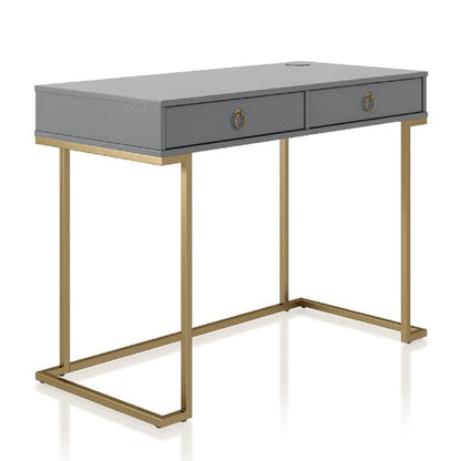 Camila Wooden Laptop Desk In Graphite Grey With Gold Metal Frame