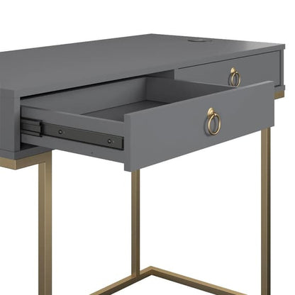 Camila Wooden Laptop Desk In Graphite Grey With Gold Metal Frame