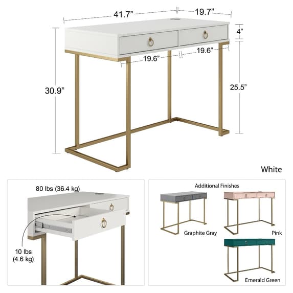 Camila Wooden Laptop Desk In Graphite Grey With Gold Metal Frame