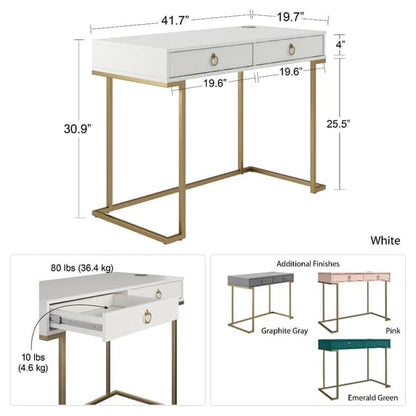 Camila Wooden Laptop Desk In Graphite Grey With Gold Metal Frame