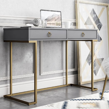 Camila Wooden Laptop Desk In Graphite Grey With Gold Metal Frame