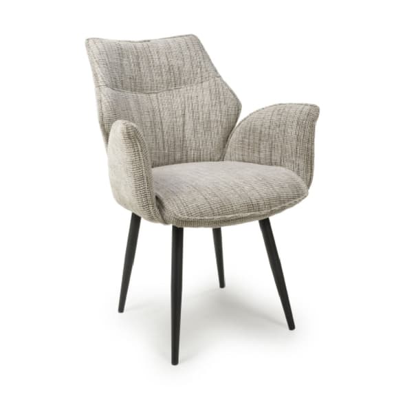 Baltimore Toffee Tweed Fabric Swivel Dining Chairs In Pair