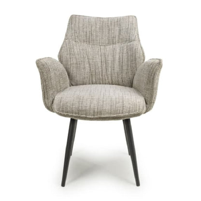 Baltimore Toffee Tweed Fabric Swivel Dining Chairs In Pair